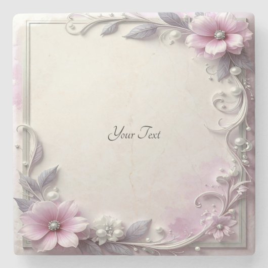 Pink Floral Frame Stone Coaster ストーンコースター (正面)