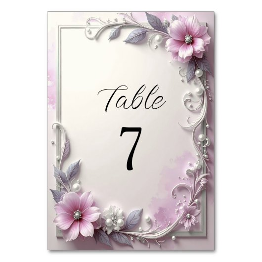 Pink Floral Frame Table Number テーブルナンバー (正面)