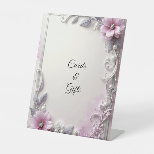 Pink Floral Frame Tabletop Signs 台座サイン (正面)