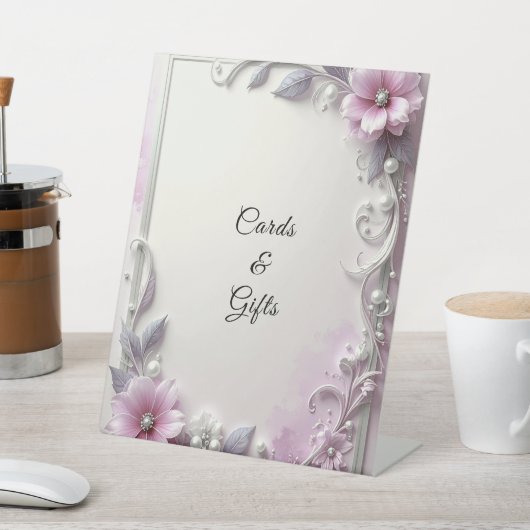 Pink Floral Frame Tabletop Signs 台座サイン (インサイチュ)