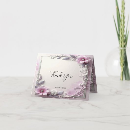Pink Floral Frame Thank You Card サンキューカード (正面)