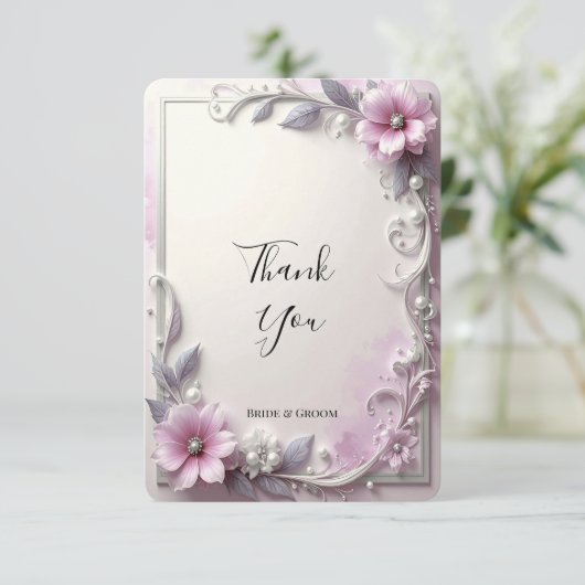 Pink Floral Frame Thank You Card サンキューカード (スタンド正面)