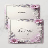Pink Floral Frame Thank You Card サンキューカード (正面/裏面)