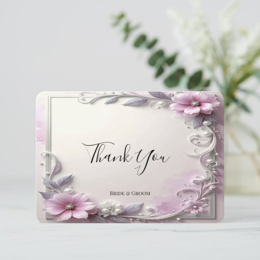 Pink Floral Frame Thank You Card サンキューカード (スタンド正面)
