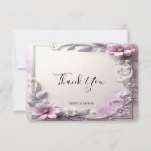 Pink Floral Frame Thank You Card サンキューカード (正面)