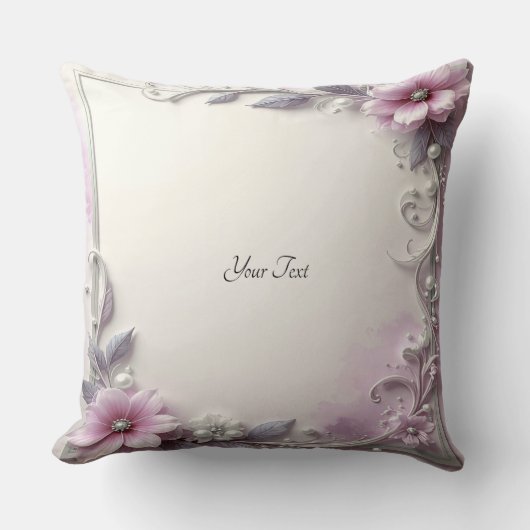 Pink Floral Frame Throw Pillow クッション (正面)