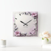 Pink Floral Frame Wall Clock スクエア壁時計 (ホーム)