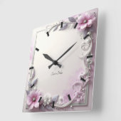 Pink Floral Frame Wall Clock スクエア壁時計 (傾斜)