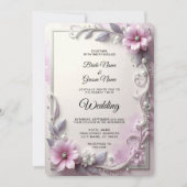Pink Floral Frame Wedding Invitation 招待状 (正面)