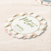Pink Floral Fresh Off The Market Bridal Shower  ペーパーコースター (アングル)