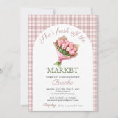 Pink floral fresh off the market Bridal Shower 招待状 (正面)