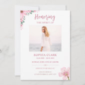 Pink Floral Funeral Invitation Celebration of Life 招待状 (正面)