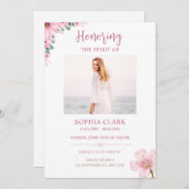 Pink Floral Funeral Invitation Celebration of Life 招待状 (正面/裏面)
