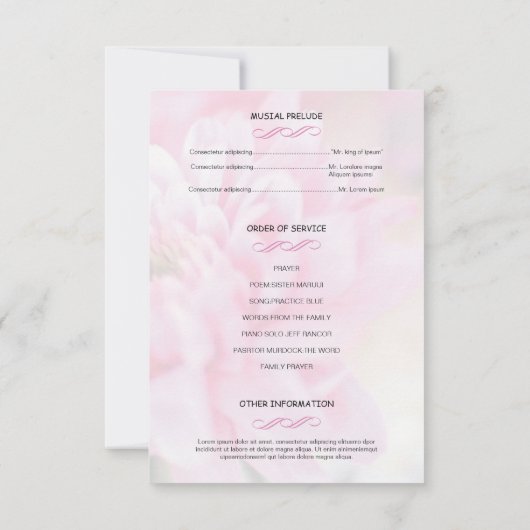 Pink Floral Funeral Program Card Template 招待状 (裏面)