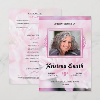 Pink Floral Funeral Program Card Template 招待状