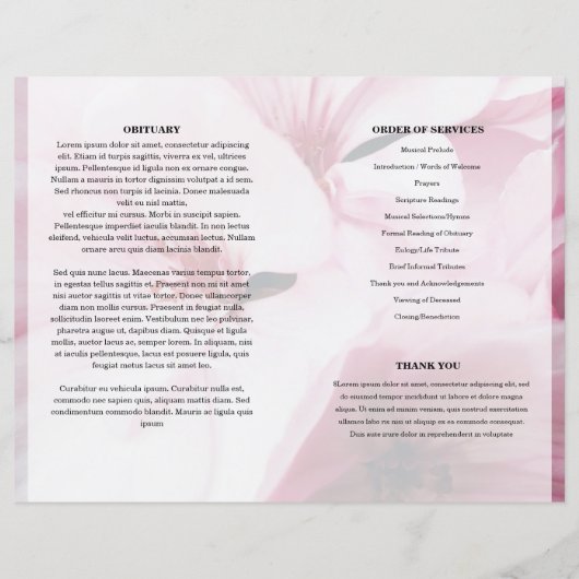 Pink floral Funeral Program template (裏面)
