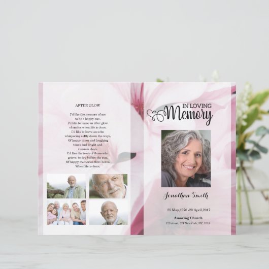 Pink floral Funeral Program template (スタンド正面)