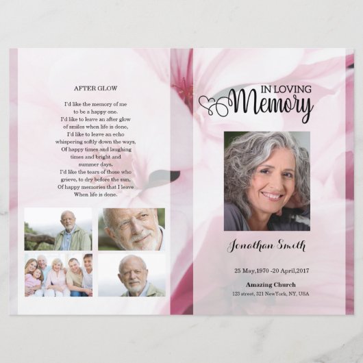 Pink floral Funeral Program template (正面)