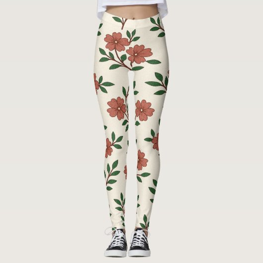 Pink Floral Garden Legging Print レギンス (正面)
