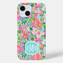 Pink Floral Garden Monogrammed iPhone 15ケース