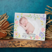 Pink Floral Garland Baby name Script birth stats  フォトプラーク (側面)