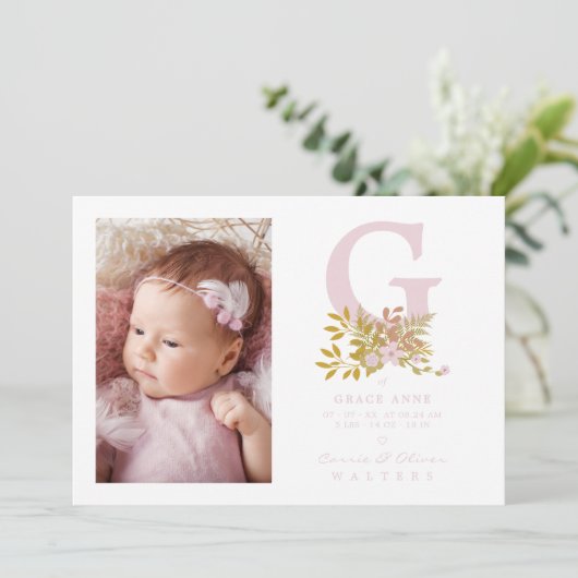 Pink Floral Garland Initial Baby Newborn Name (スタンド正面)