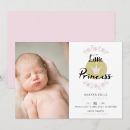 Pink Floral Garland Princess Crown Newborn Girl 案内状