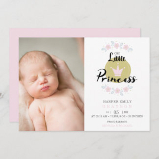 Pink Floral Garland Princess Crown Newborn Girl 案内状