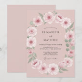 Pink Floral Garland Wedding 招待状 (正面/裏面)