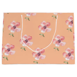 Pink Floral Gift Bag – Orange Pastel Pattern ラージペーパーバッグ