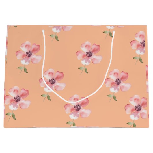 Pink Floral Gift Bag – Orange Pastel Pattern ラージペーパーバッグ (正面)