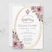 Pink Floral Girl Baptism Invitation 招待状 (正面)