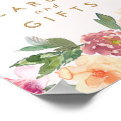 Pink Floral Gold Bridal Cards and Gifts Sign ポスター (角)