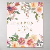 Pink Floral Gold Bridal Cards and Gifts Sign ポスター (正面)