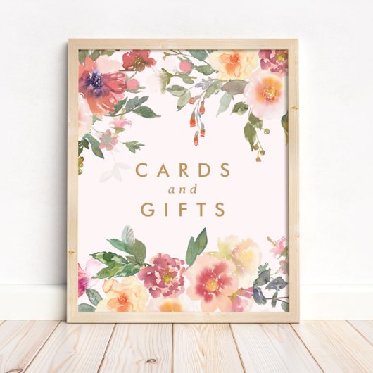 Pink Floral Gold Bridal Cards and Gifts Sign ポスター
