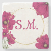Pink Floral Gold Circle  ストーンコースター (正面)