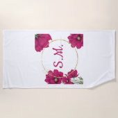 Pink Floral Gold Circle Beach Towel ビーチタオル (正面)