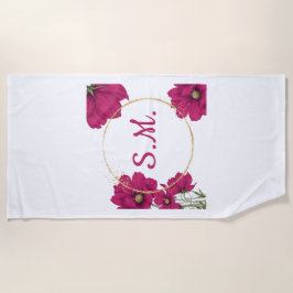 Pink Floral Gold Circle Beach Towel ビーチタオル