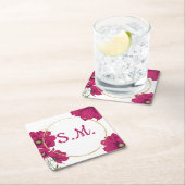 Pink Floral Gold Circle Coaster スクエアペーパーコースター (インサイチュ)