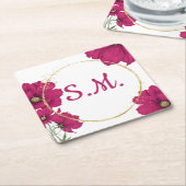 Pink Floral Gold Circle Coaster スクエアペーパーコースター (アングル)