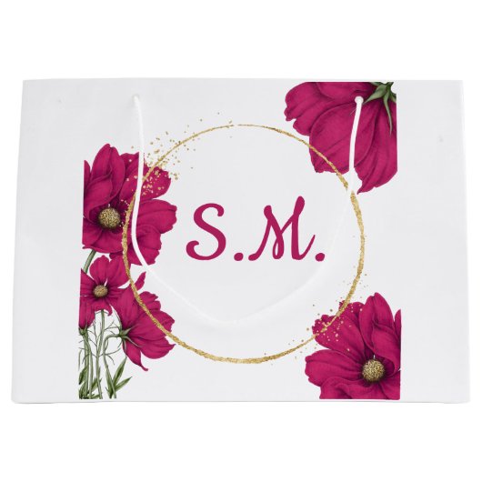 Pink Floral Gold Circle Gift Bag ラージペーパーバッグ (正面)