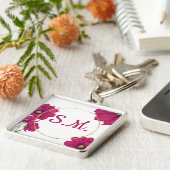 Pink Floral Gold Circle Keychain キーホルダー (側面)