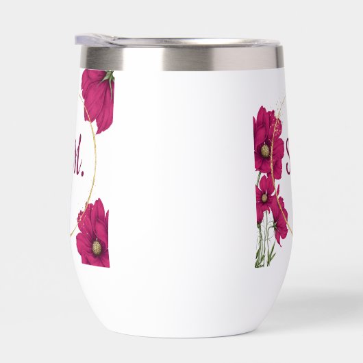 Pink Floral Gold Circle Wine Tumbler (右面)