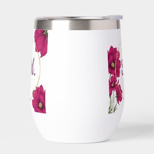 Pink Floral Gold Circle Wine Tumbler (左面)