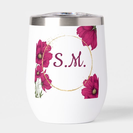 Pink Floral Gold Circle Wine Tumbler (正面)