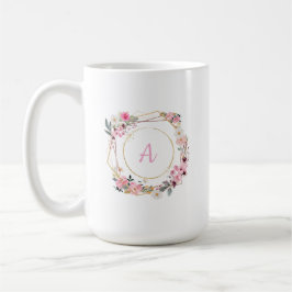 Pink Floral Gold Geometric Mug コーヒーマグカップ