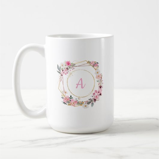 Pink Floral Gold Geometric Mug コーヒーマグカップ (左)