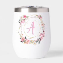 Pink Floral Gold Geometric Wine Tumbler