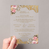 Pink Floral Gold Lace Muslim Wedding アクリル招待状 (インサイチュ (ポータブル))
