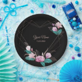 Pink Floral Golden Geometric Elegant Black Party ペーパープレート (パーティー)